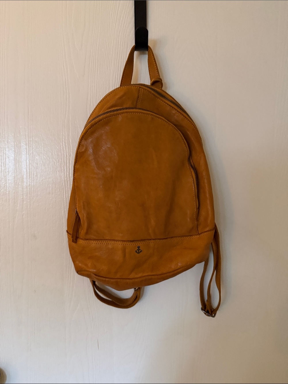 Leather Backpack in Tan with Anchor Logo